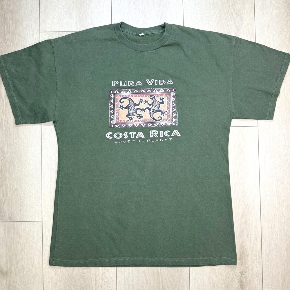 VTG Pura Vida Costa‎ Rica Graphic T-Shirt XXL Green Save The Planet Gecko Tee